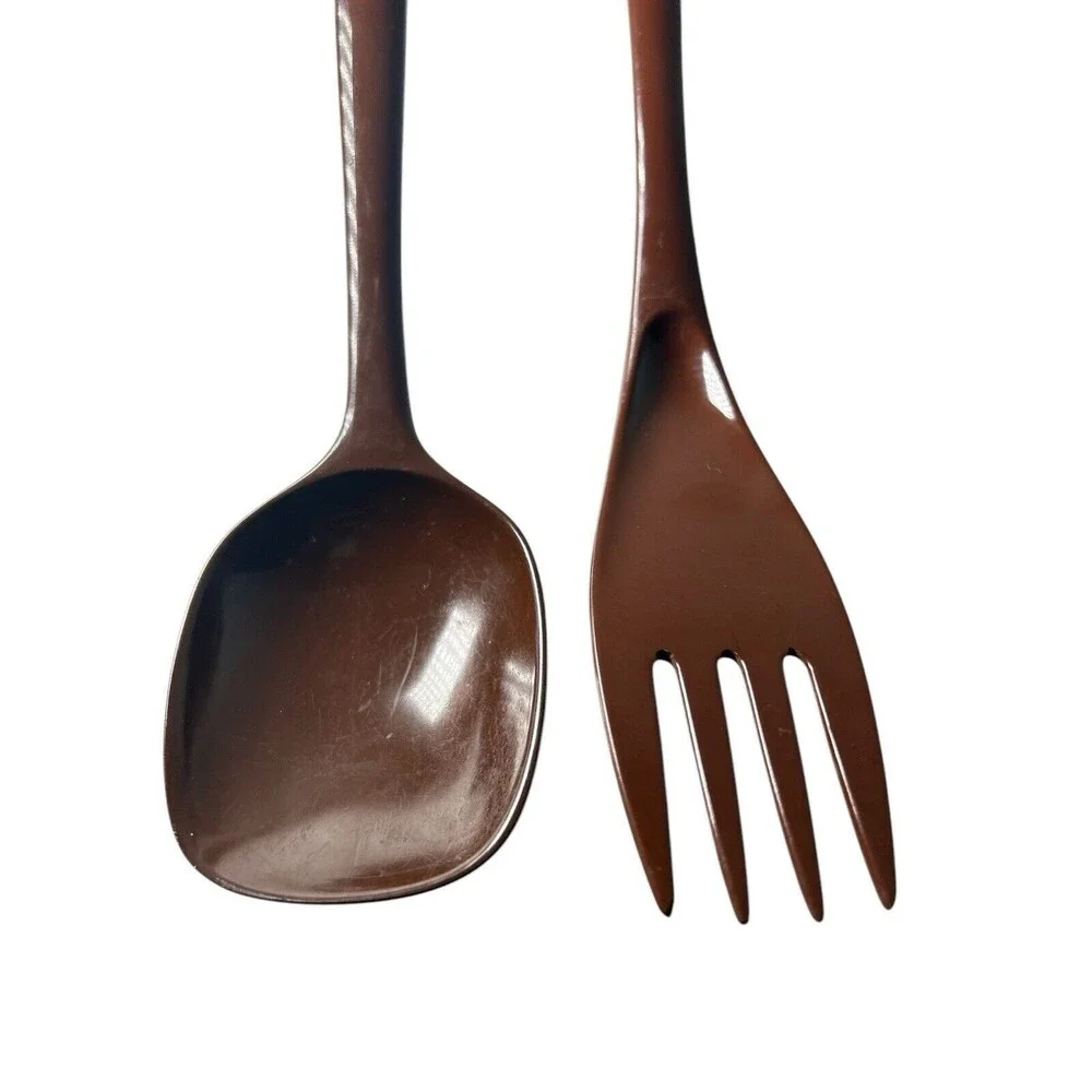 Vintage Rosti Melamine Utensil Set Brown Spoon Fork Stirrer 2 Pieces Denmark